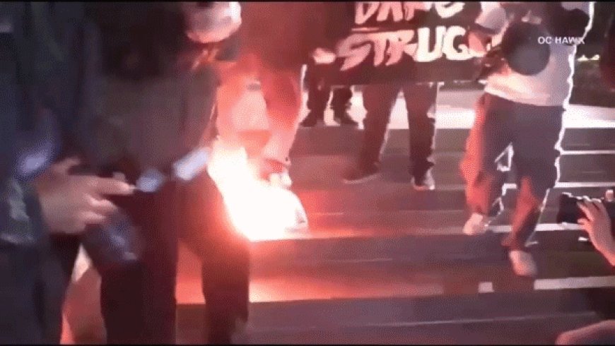 Anti-ICE agitators burn American flag outside California federal building
