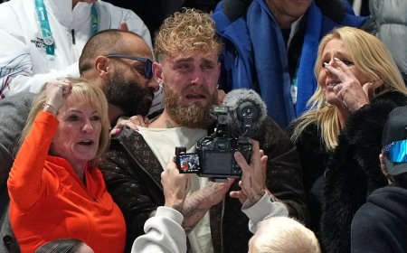 Jake Paul breaks down in tears as fiancée Jutta Leerdam shatters Olympic speedskating record