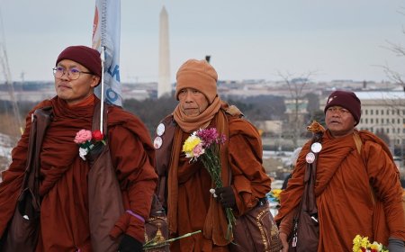 Through winter storms and injury, Buddhist monks finish 2,300-mile 'Walk for Peace' to Washington, DC