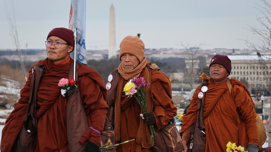 Through winter storms and injury, Buddhist monks finish 2,300-mile 'Walk for Peace' to Washington, DC