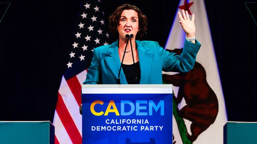 Katie Porter holds ‘F--- TRUMP’ sign at California Democratic convention