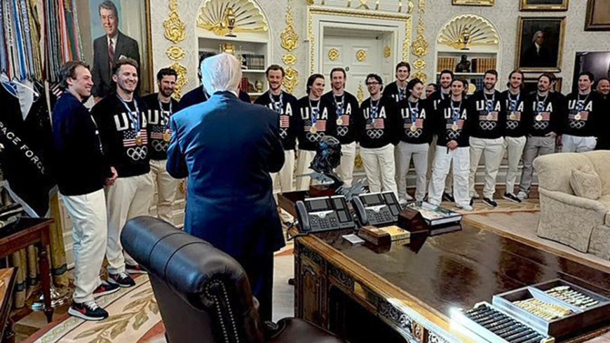 Olympic gold medalist US men's hockey team visits White House to celebrate historic win over Canada