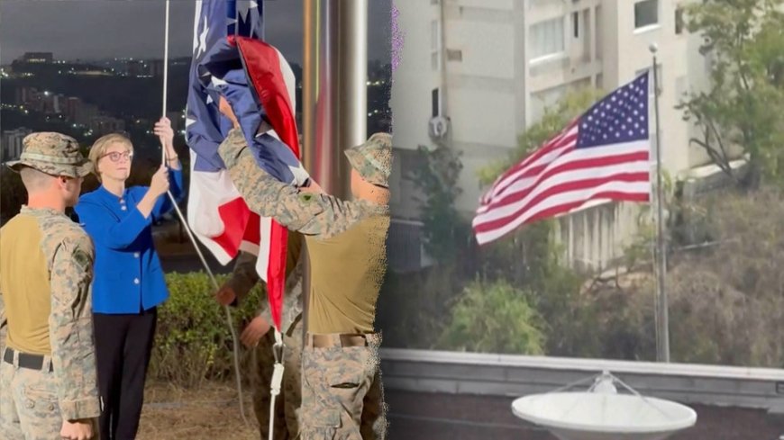 American flag raised, flies over US Embassy building in Venezuela for first time in 7 years