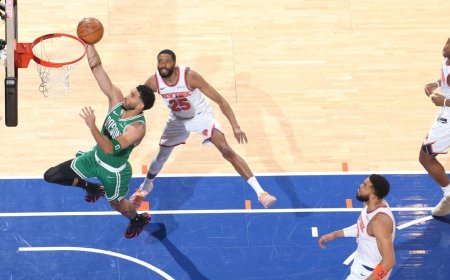 Tatum clears hurdle, happy to exit MSG on '2 feet'