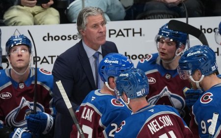 Avalanche coach takes puck to the face, will miss final regular-season games