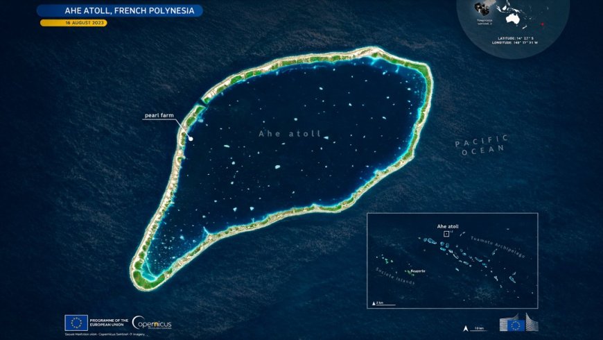Satellite captures Ahe Atoll from orbit, revealing the hidden geometry of French Polynesia’s pearl-farming lagoons