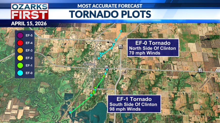 Two tornadoes touched down in Clinton, MO, Wednesday evening