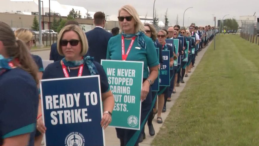 WestJet flight attendants hold information picket as strike vote takes place