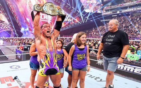 Chad Gable overcome with emotion as he beats Penta for the Intercontinental Championship at SummerSlam