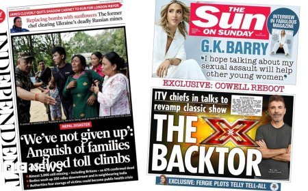 'Healey eyes banks and oil tax' and 'X Factor comeback'