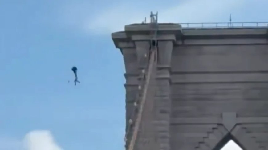 Shock Video: Naked Lunatic Jumps Off Brooklyn Bridge After Planting Flags