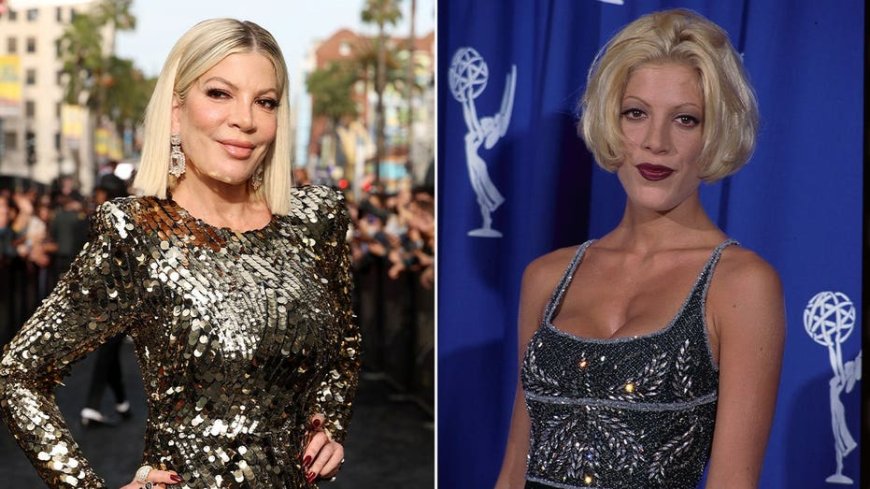Tori Spelling poses in racy bikini top as she addresses departure from Jennie Garth's podcast