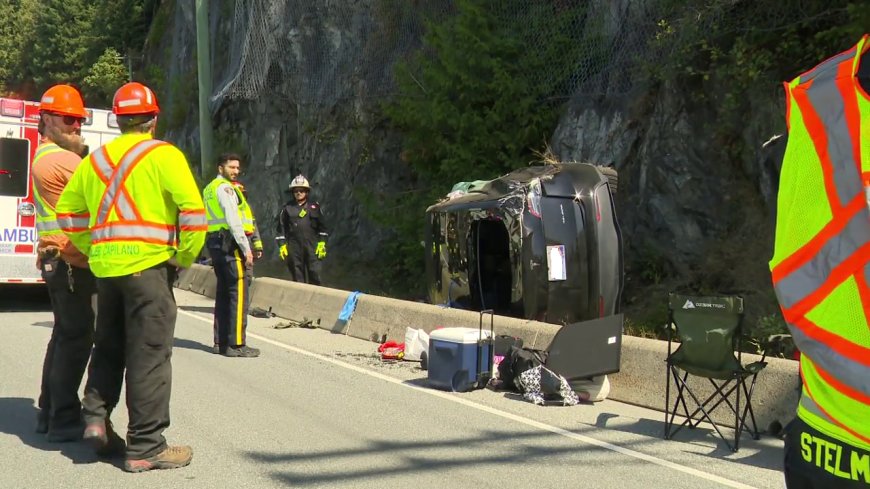 Tesla crash shuts down Sea-to-Sky Highway northbound for a few hours