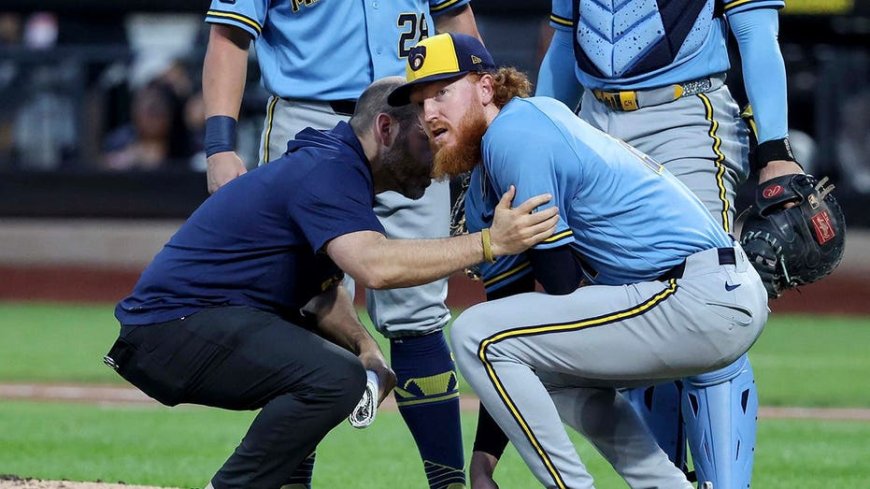 Brewers starter gets drilled with 106 mph line drive in terrifying moment, leaves game after one pitch