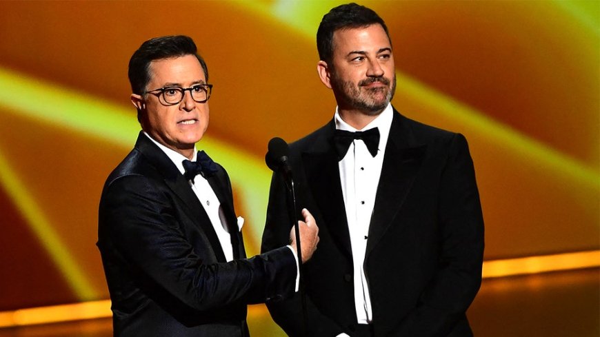 Stephen Colbert emerges from cancellation to urge Emmy voters to select Jimmy Kimmel over own show