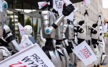 In a bizarre twist, robots protest in Poland to warn that AI and automation could take human jobs