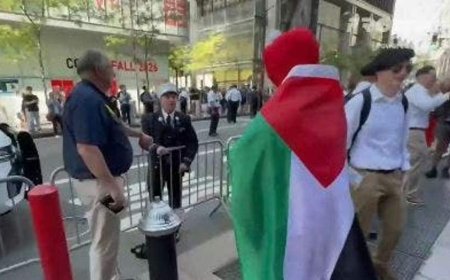 Firefighter caught on camera ripping pro-Palestinian agitator in Elmo costume near Ground Zero on 9/11