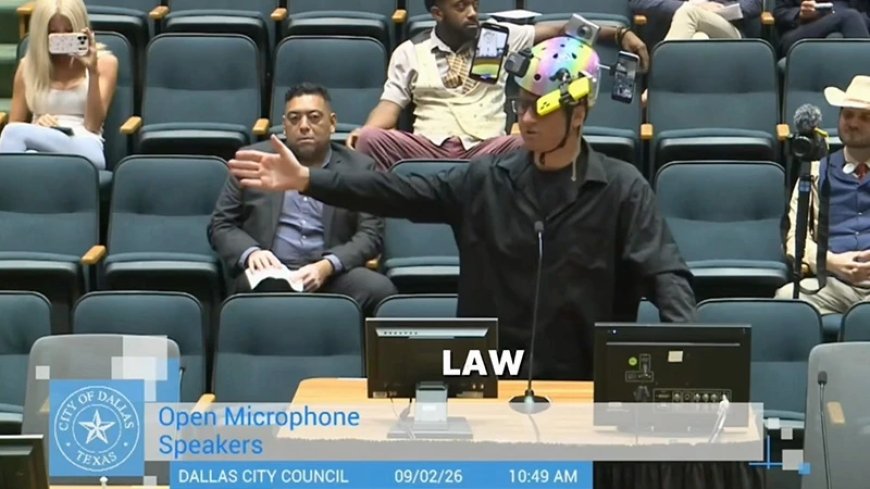 Hilarious! Man Mocks Flock Camera Invasion With Homemade Spy Helmet At Dallas City Council Meeting
