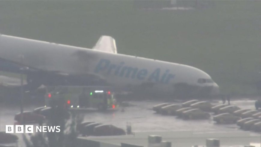 Video shows damaged Amazon cargo plane after crash