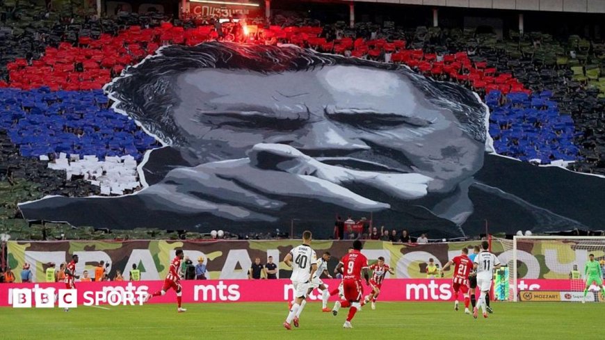 Red Star Belgrade fans unveil banner of war criminal Mladic before derby