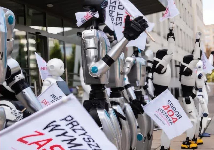 In a bizarre twist, robots protest in Poland to warn that AI and automation could take human jobs