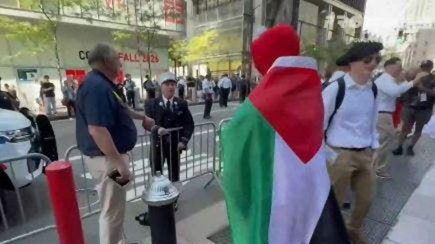 Firefighter caught on camera ripping pro-Palestinian agitator in Elmo costume near Ground Zero on 9/11